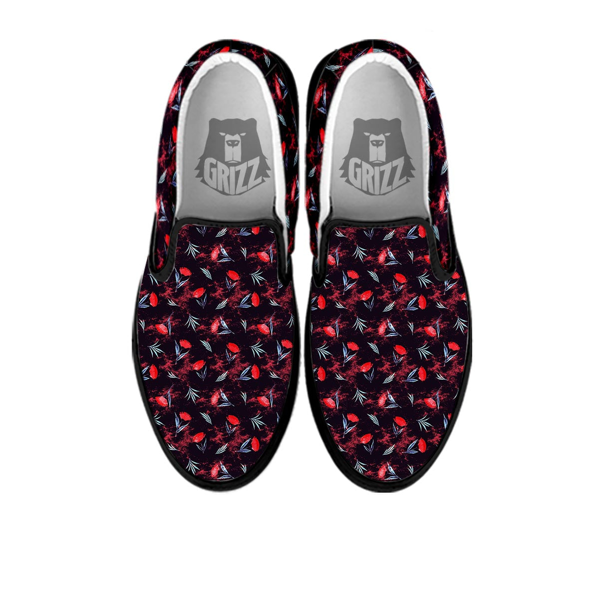 Carnation Black And Red Print Pattern Black Slip On Shoes-grizzshop