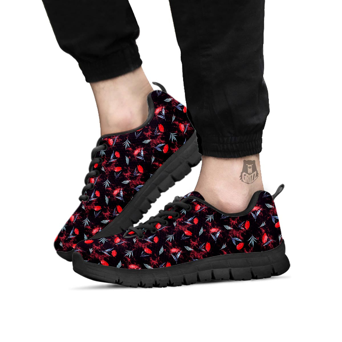 Carnation Black And Red Print Pattern Black Sneaker-grizzshop