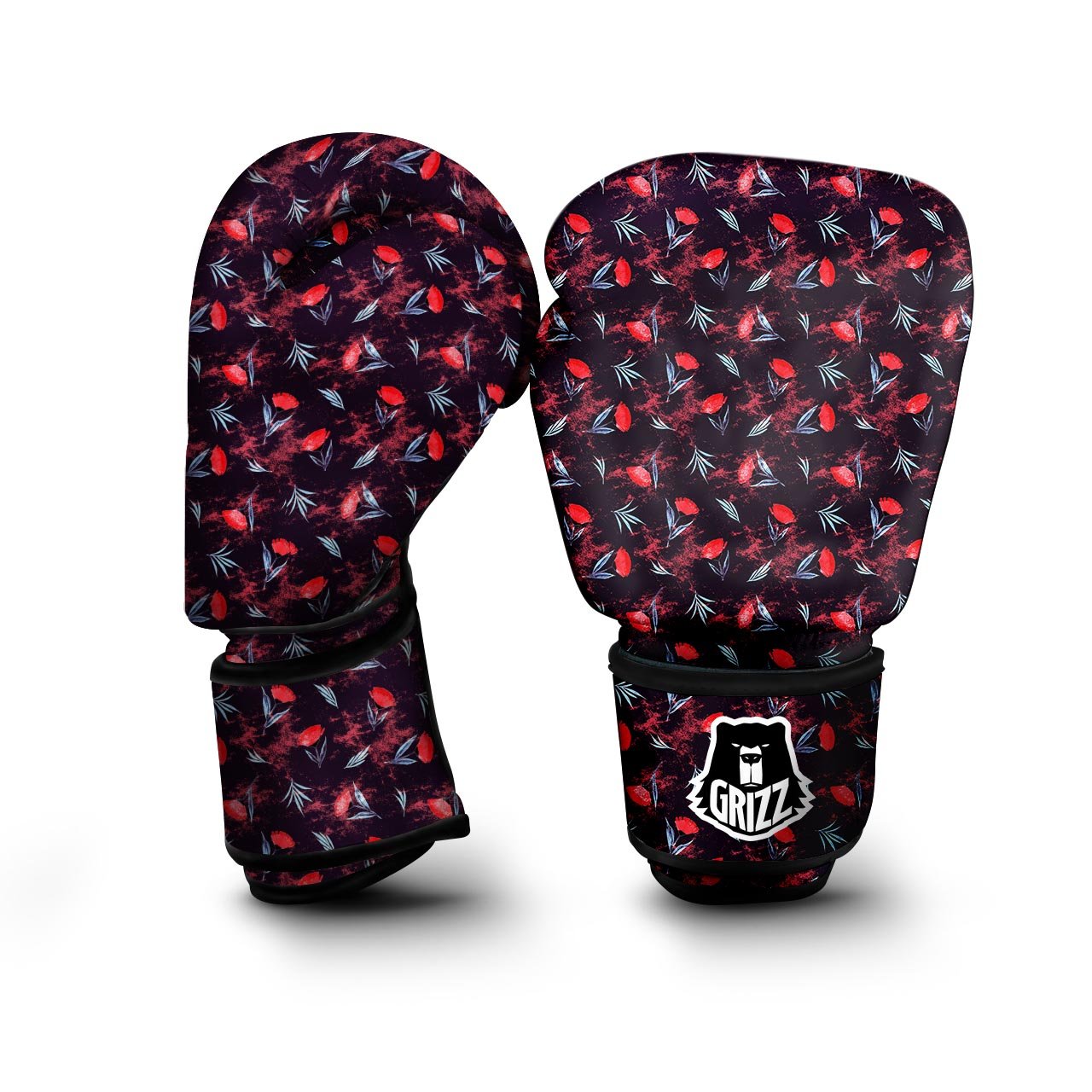 Carnation Black And Red Print Pattern Boxing Gloves-grizzshop