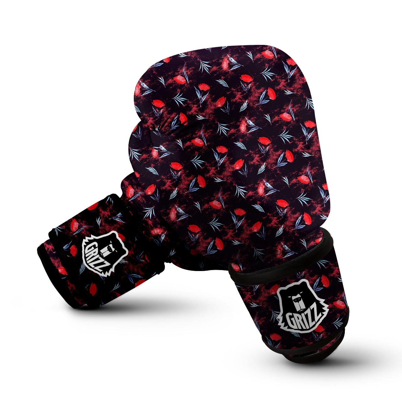 Carnation Black And Red Print Pattern Boxing Gloves-grizzshop