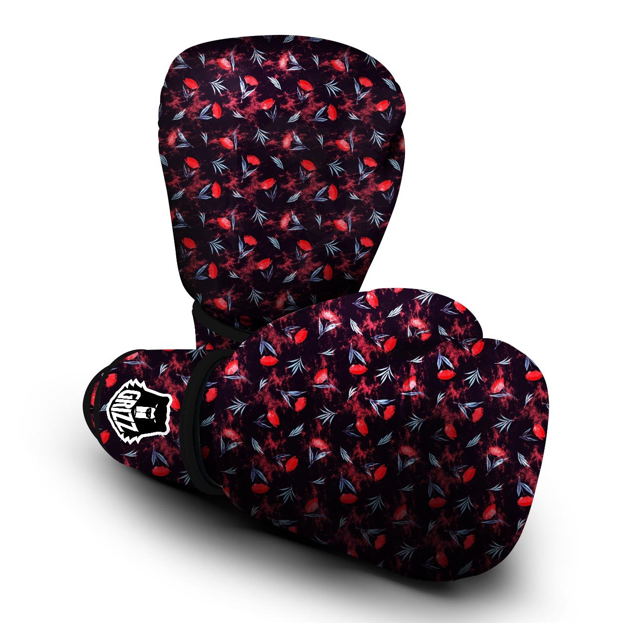 Carnation Black And Red Print Pattern Boxing Gloves-grizzshop