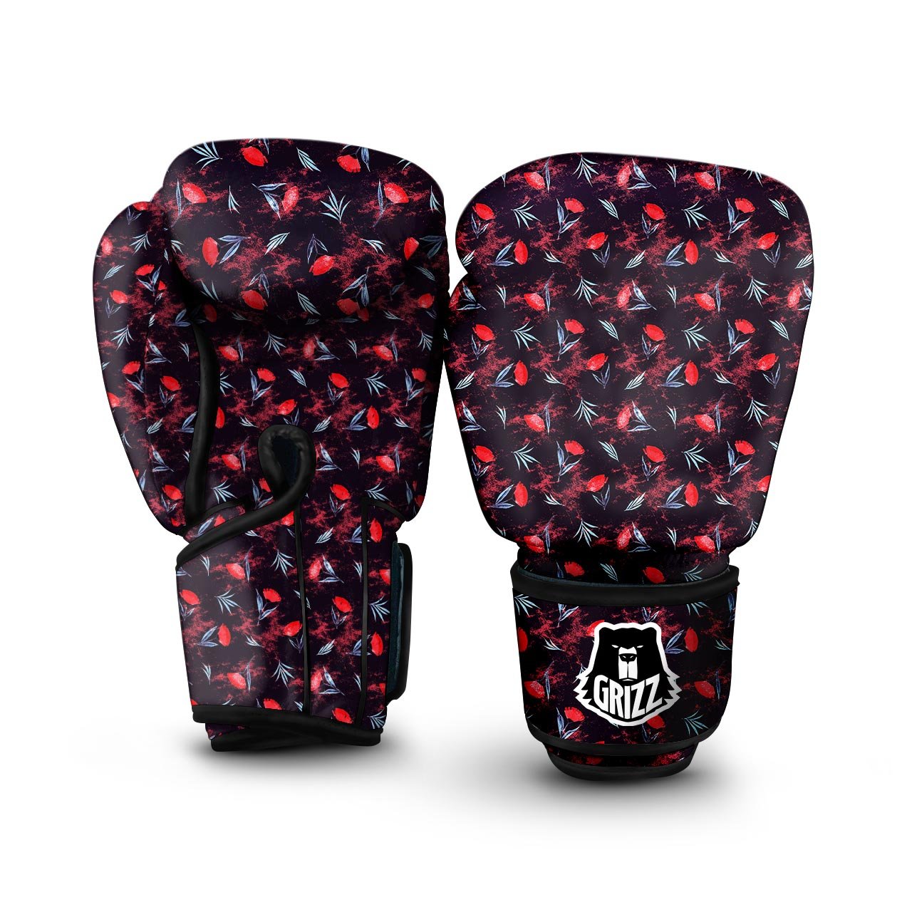 Carnation Black And Red Print Pattern Boxing Gloves-grizzshop