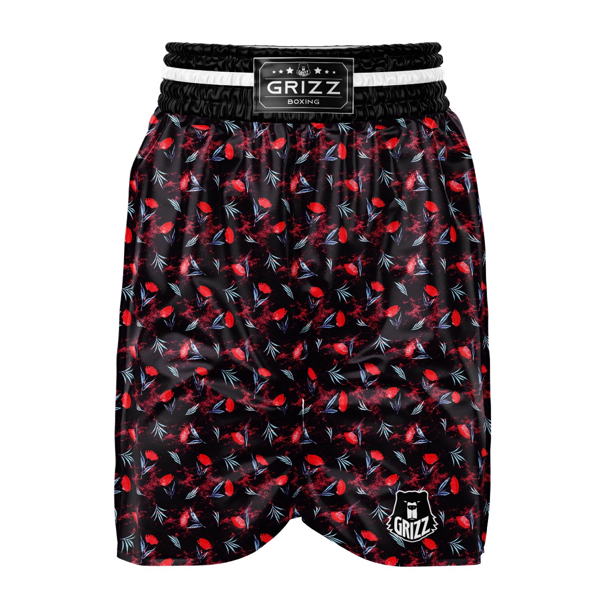 Carnation Black And Red Print Pattern Boxing Shorts-grizzshop