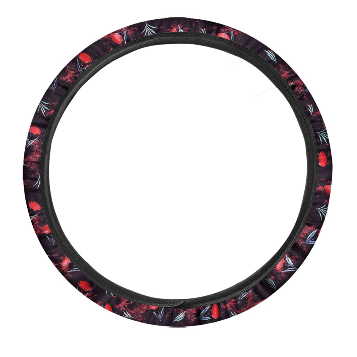 Carnation Black And Red Print Pattern Car Steering Wheel Cover-grizzshop