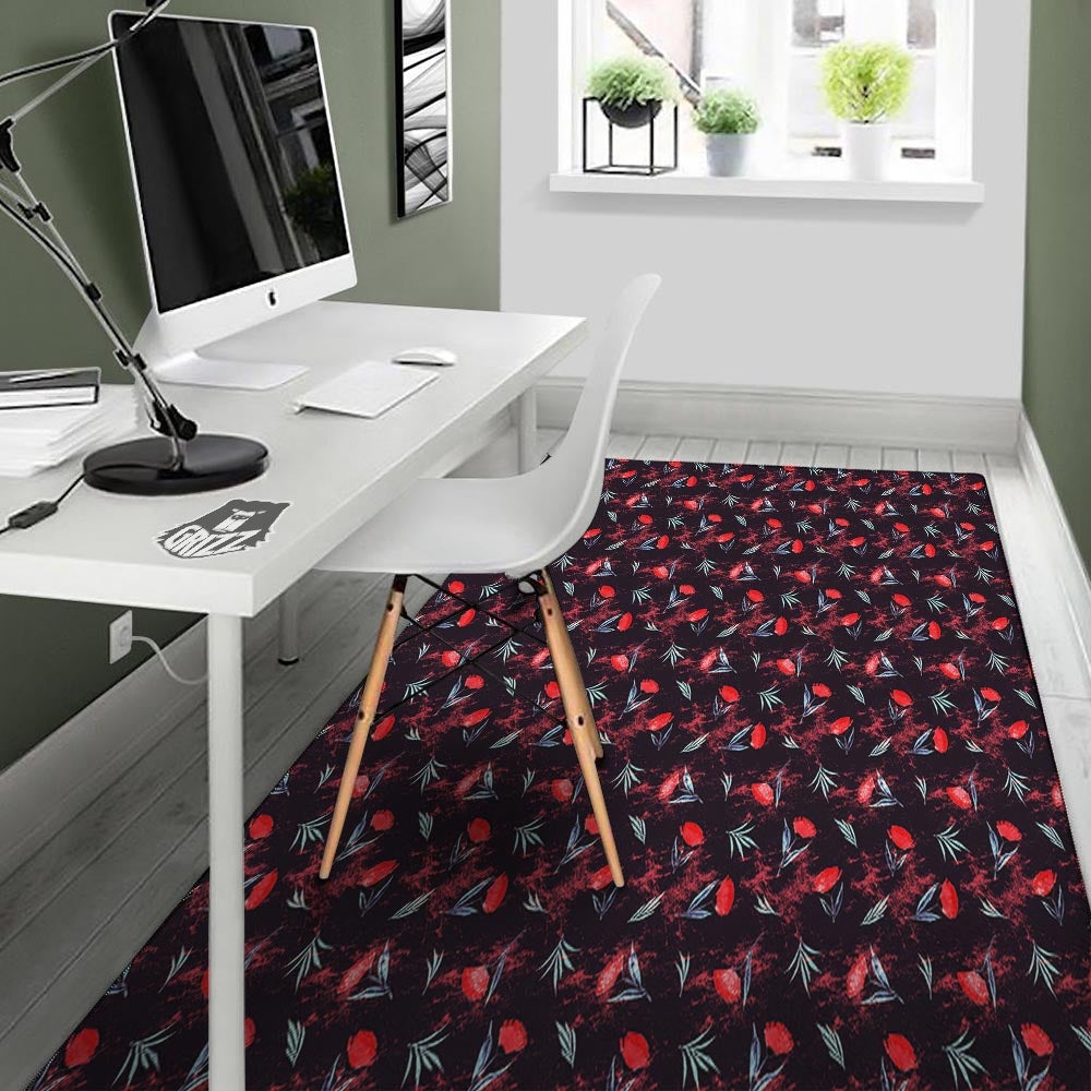 Carnation Black And Red Print Pattern Floor Mat-grizzshop