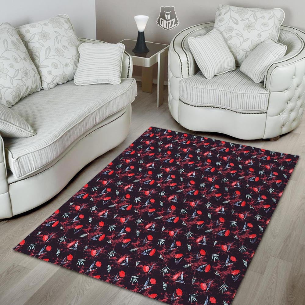 Carnation Black And Red Print Pattern Floor Mat-grizzshop