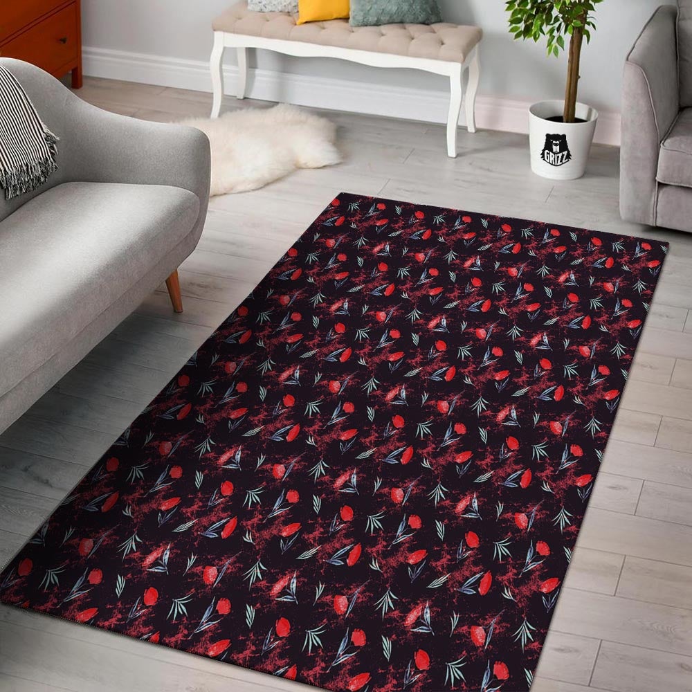 Carnation Black And Red Print Pattern Floor Mat-grizzshop
