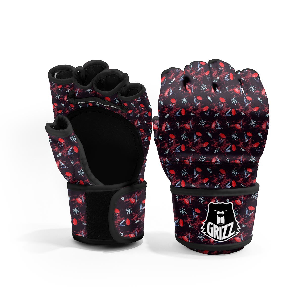 Carnation Black And Red Print Pattern MMA Gloves-grizzshop