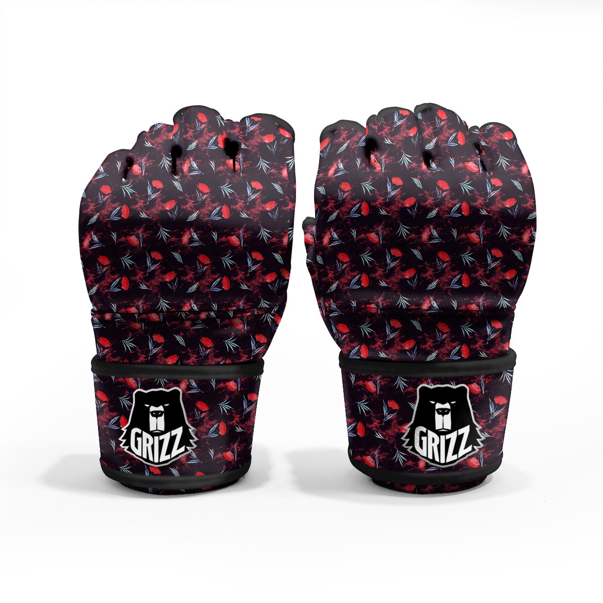 Carnation Black And Red Print Pattern MMA Gloves-grizzshop