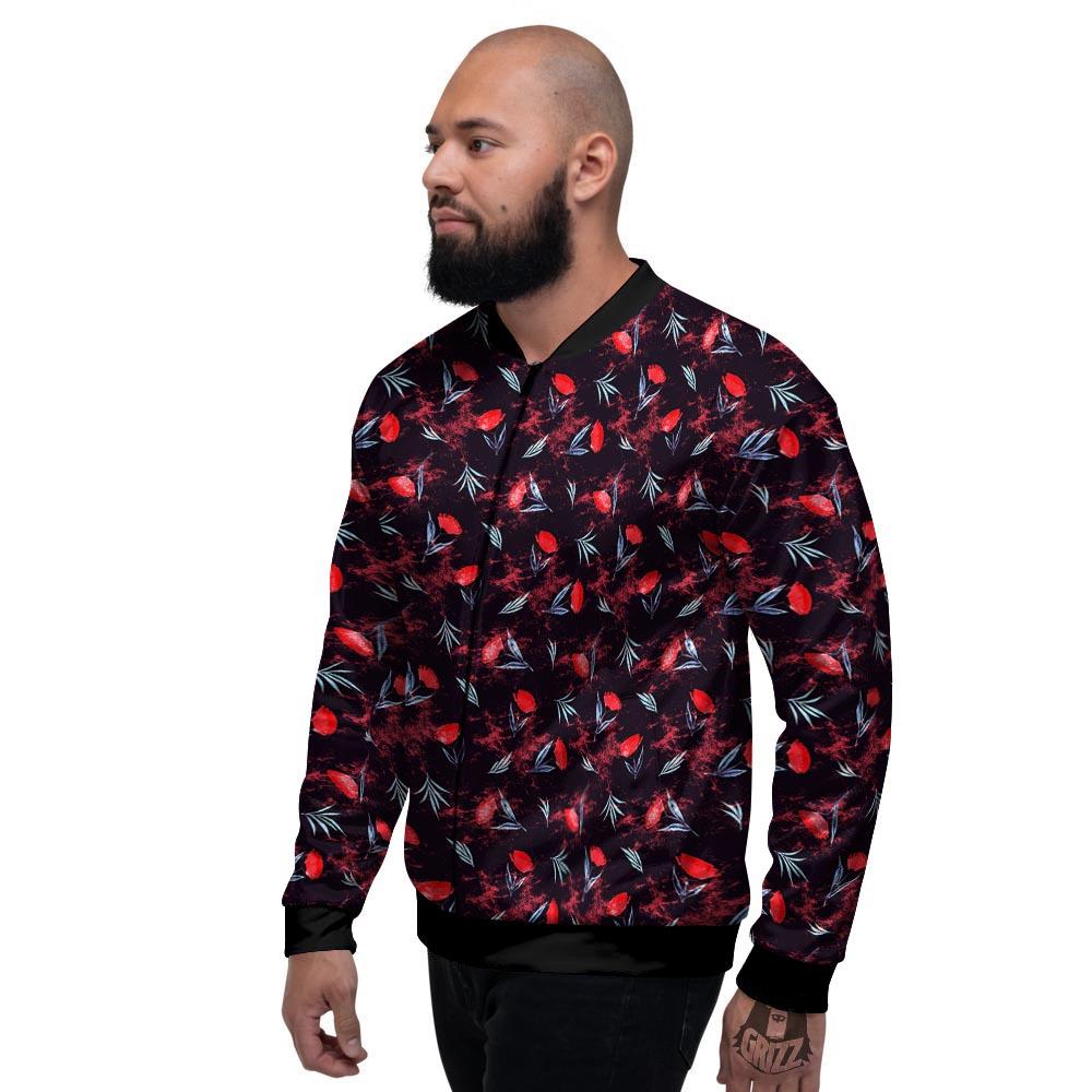 Carnation Black And Red Print Pattern Men's Bomber Jacket-grizzshop