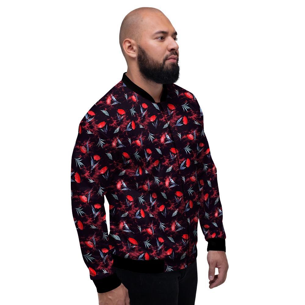 Carnation Black And Red Print Pattern Men's Bomber Jacket-grizzshop