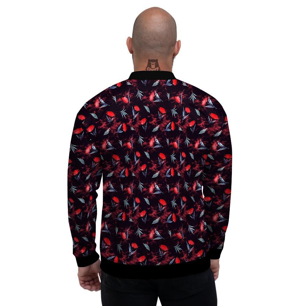 Carnation Black And Red Print Pattern Men's Bomber Jacket-grizzshop