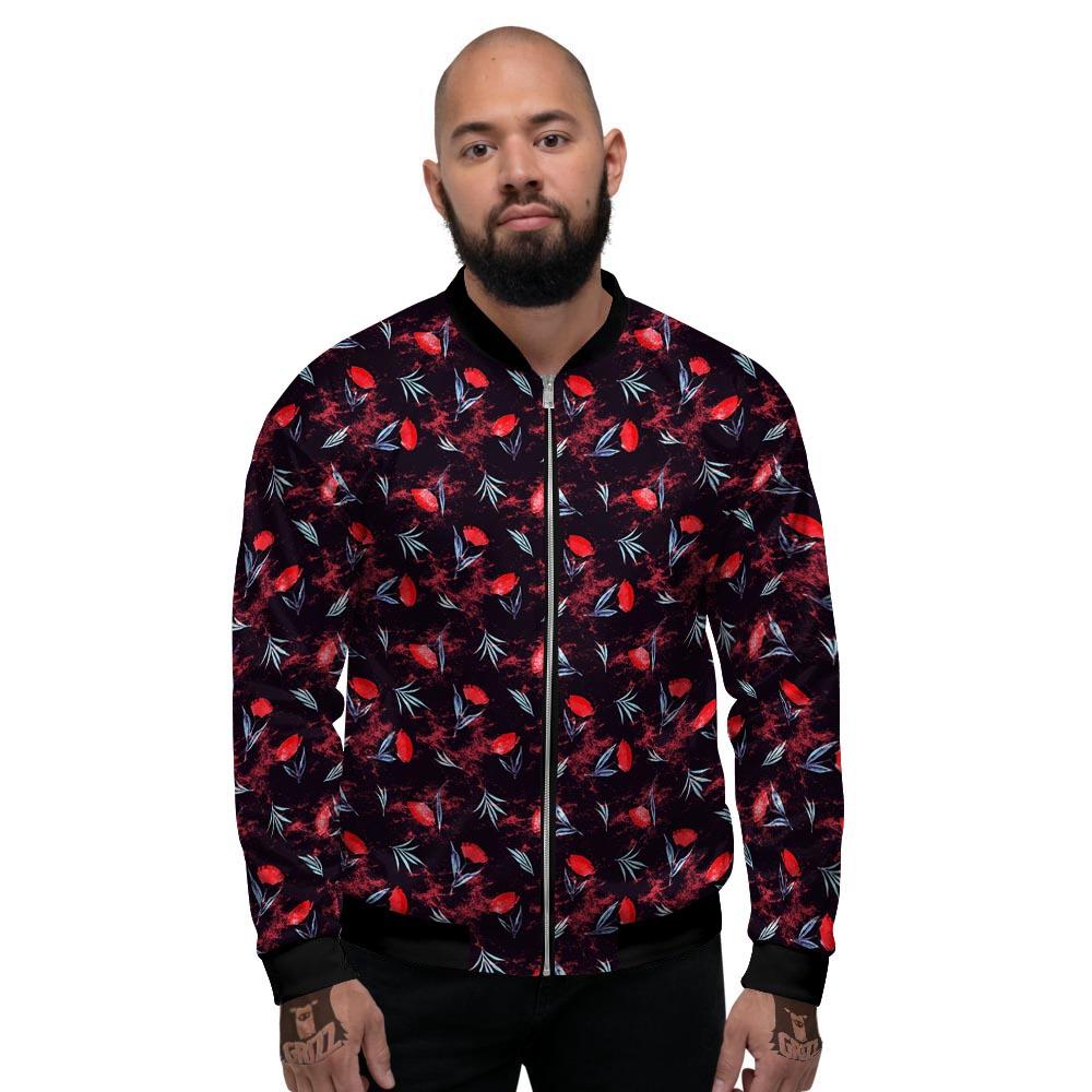 Carnation Black And Red Print Pattern Men's Bomber Jacket-grizzshop