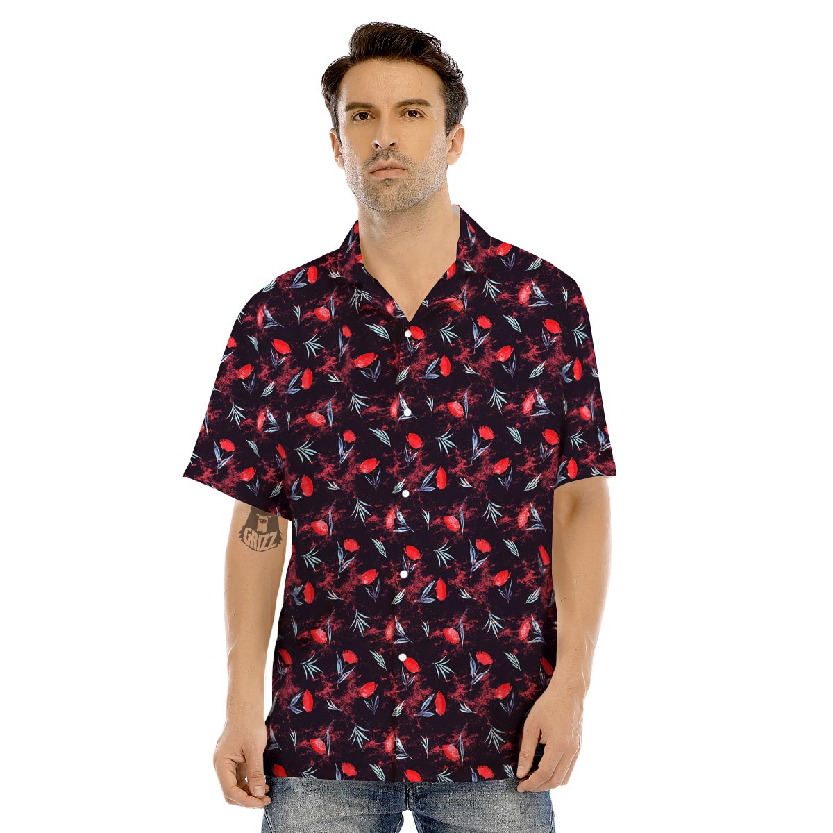 Carnation Black And Red Print Pattern Men's Hawaiian Shirt-grizzshop