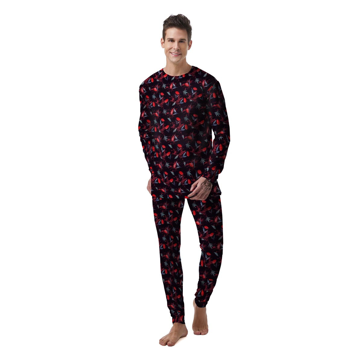 Carnation Black And Red Print Pattern Men's Pajamas-grizzshop