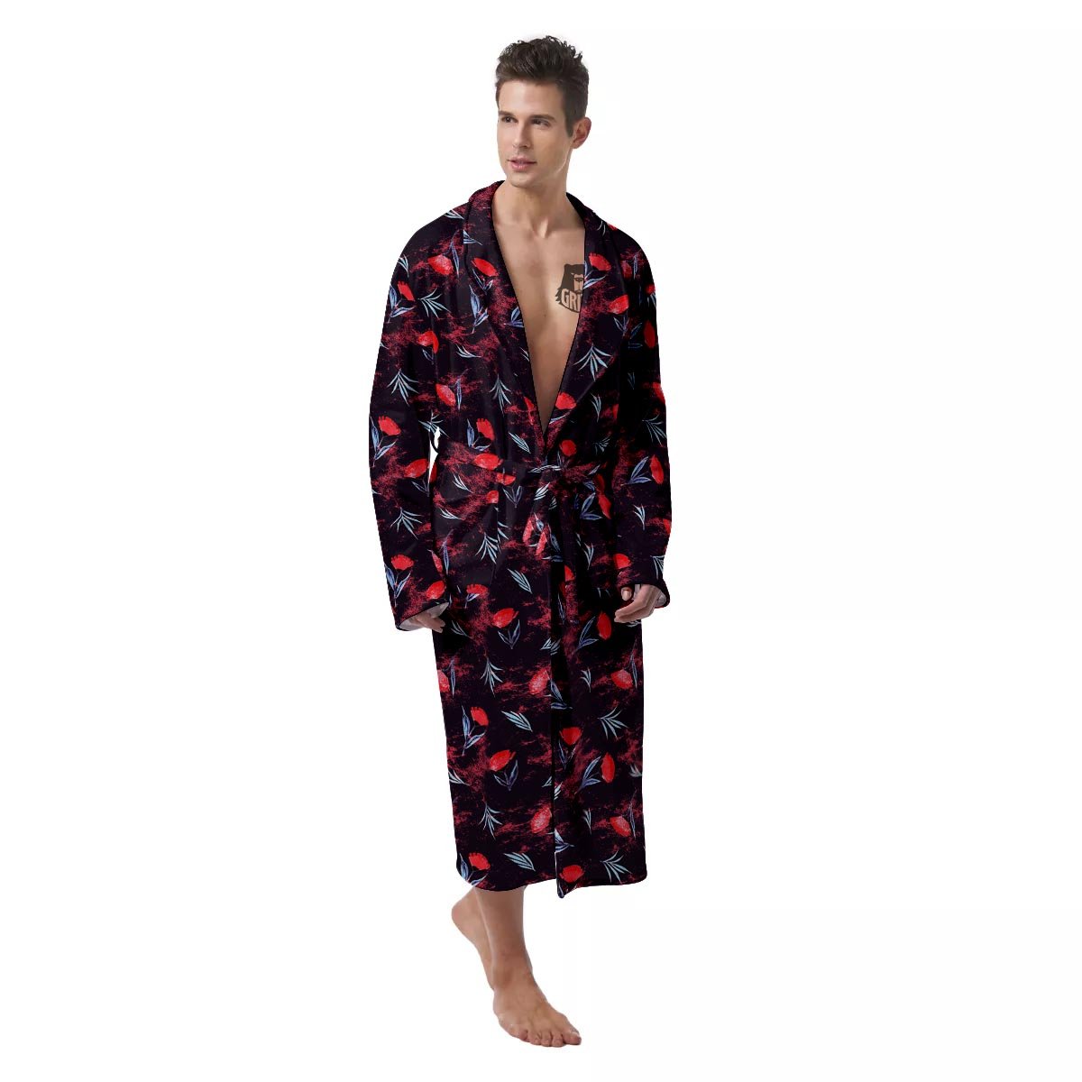 Carnation Black And Red Print Pattern Men's Robe-grizzshop
