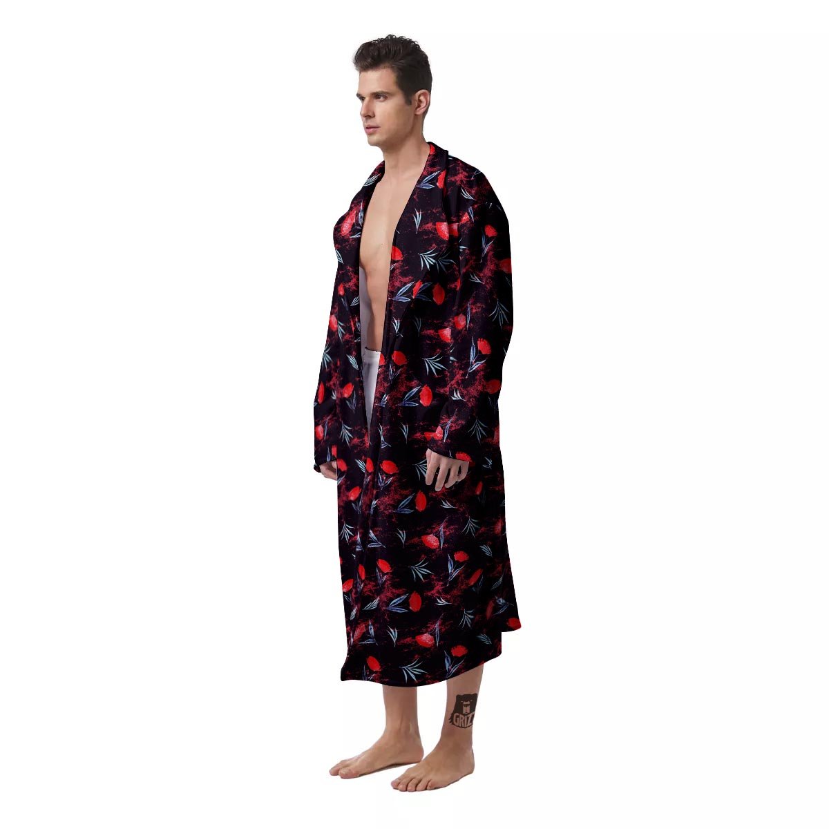 Carnation Black And Red Print Pattern Men's Robe-grizzshop