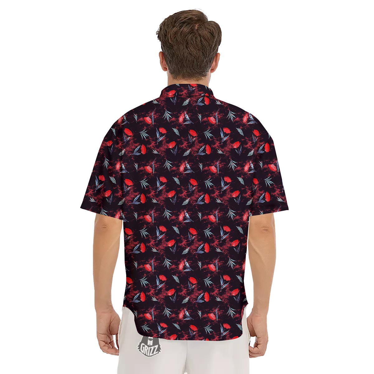 Carnation Black And Red Print Pattern Men's Short Sleeve Shirts-grizzshop