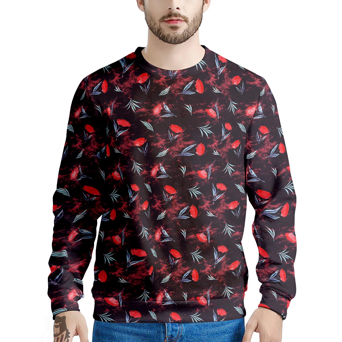 Carnation Black And Red Print Pattern Men's Sweatshirt-grizzshop