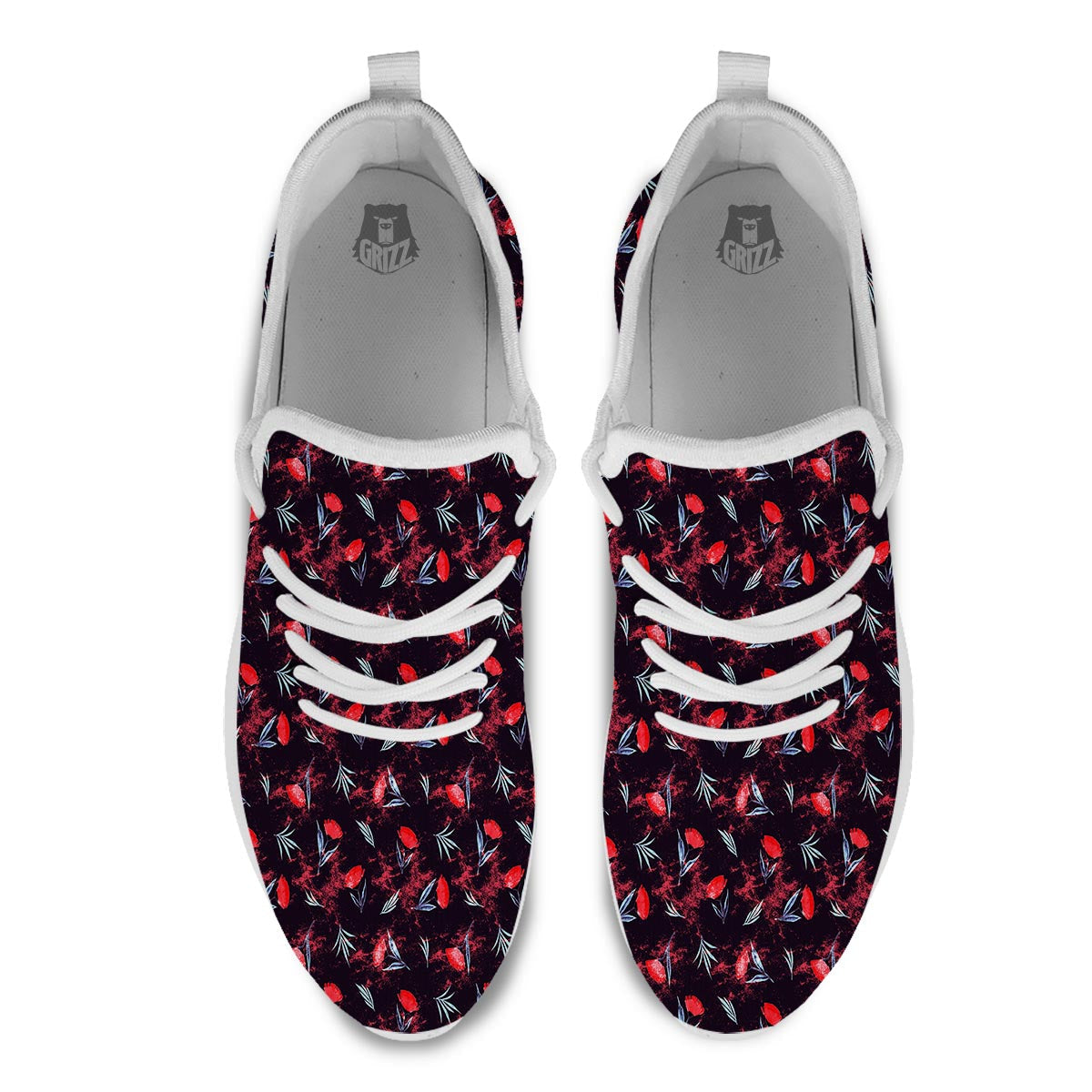 Carnation Black And Red Print Pattern White Athletic Shoes-grizzshop