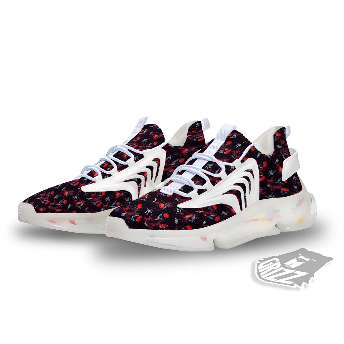 Carnation Black And Red Print Pattern White Gym Shoes-grizzshop