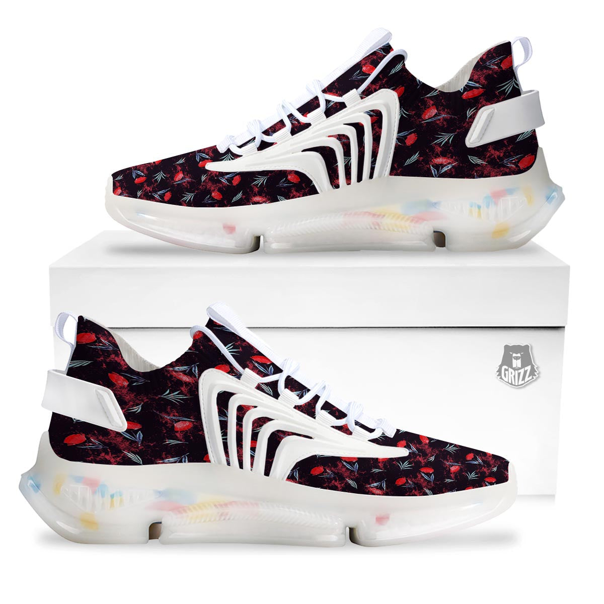 Carnation Black And Red Print Pattern White Gym Shoes-grizzshop