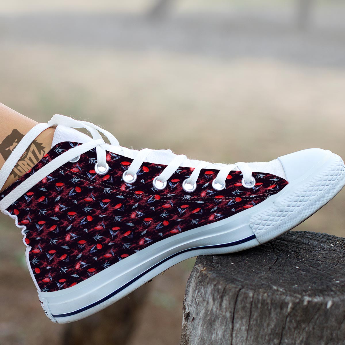 Carnation Black And Red Print Pattern White High Top Shoes-grizzshop