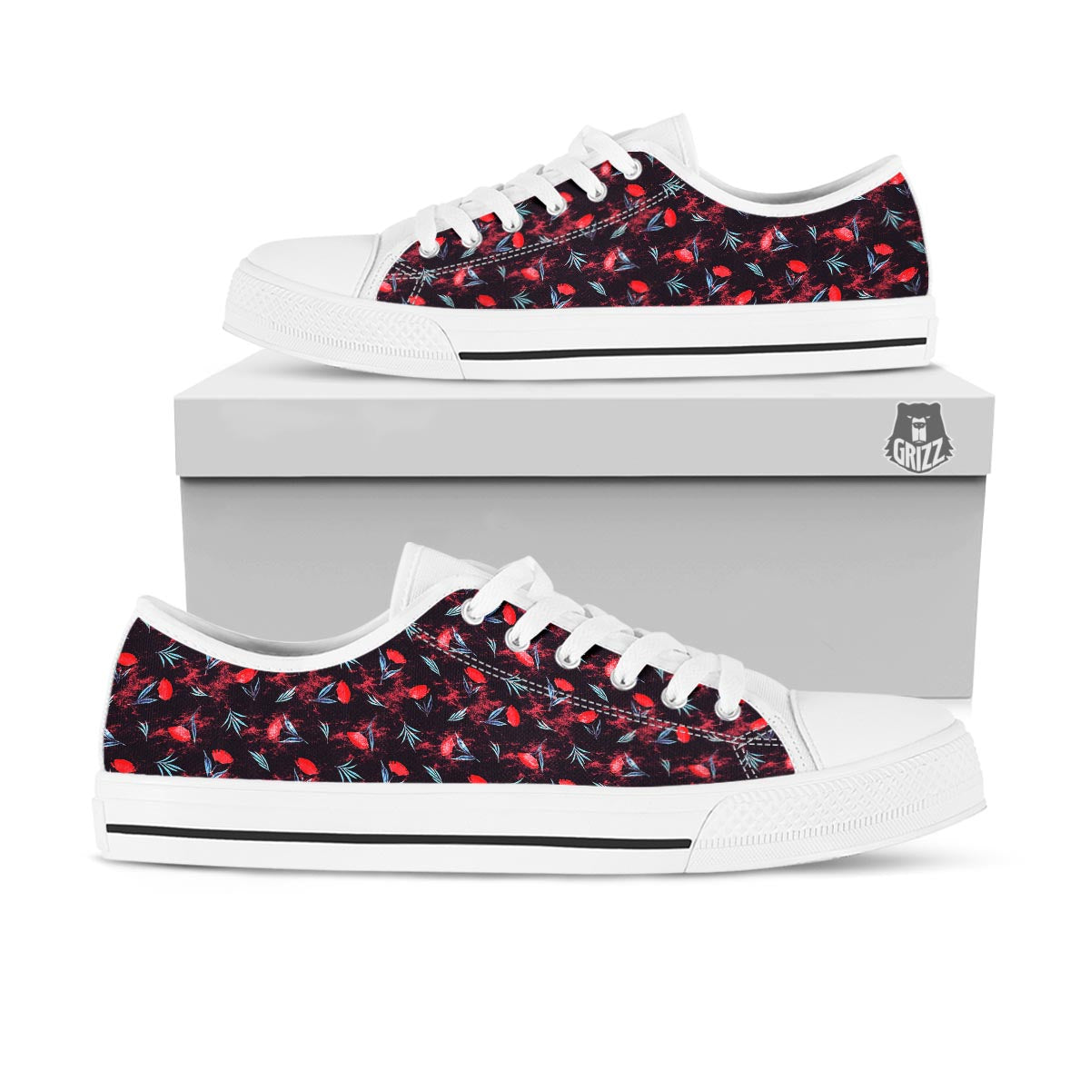 Carnation Black And Red Print Pattern White Low Top Shoes-grizzshop