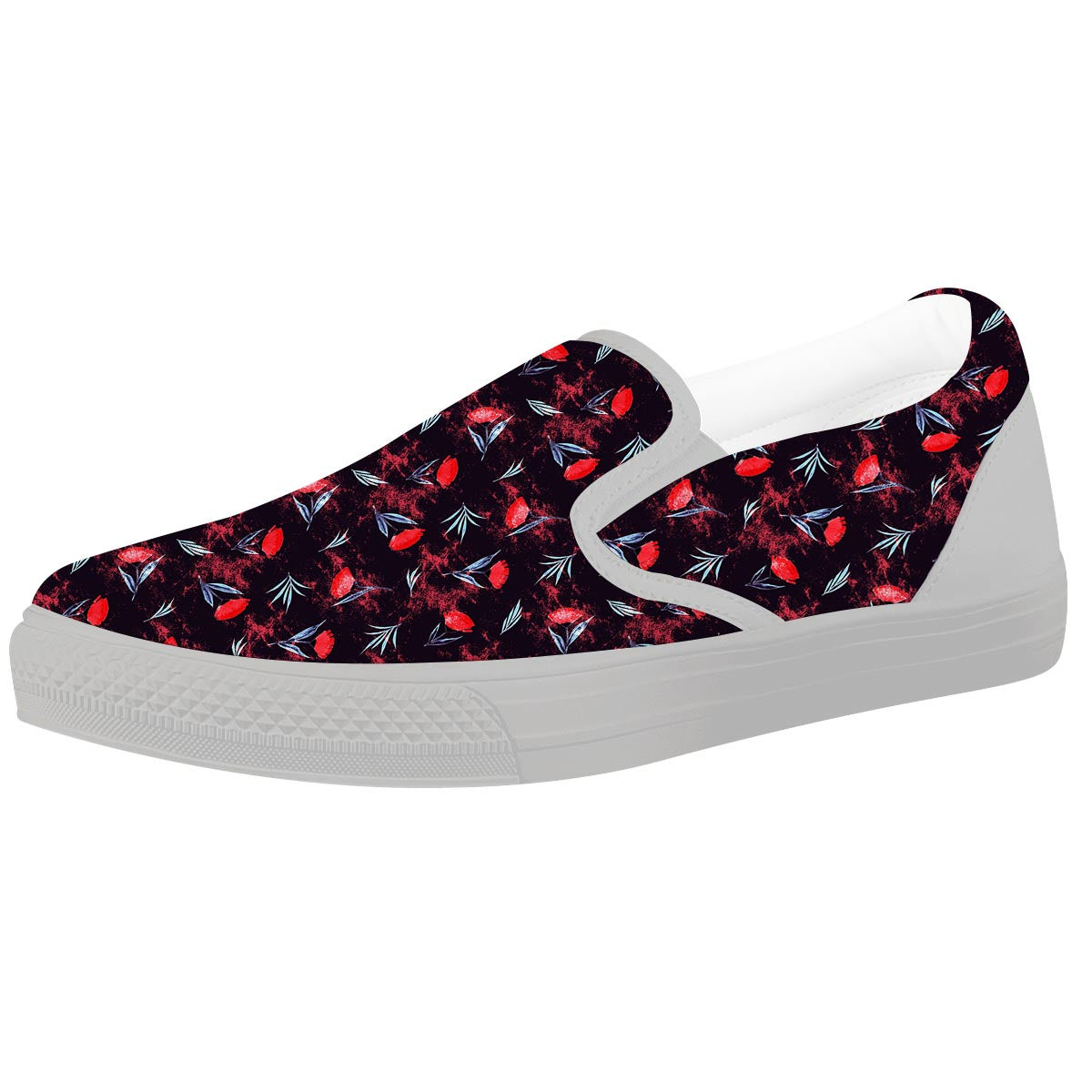 Carnation Black And Red Print Pattern White Slip On Shoes-grizzshop