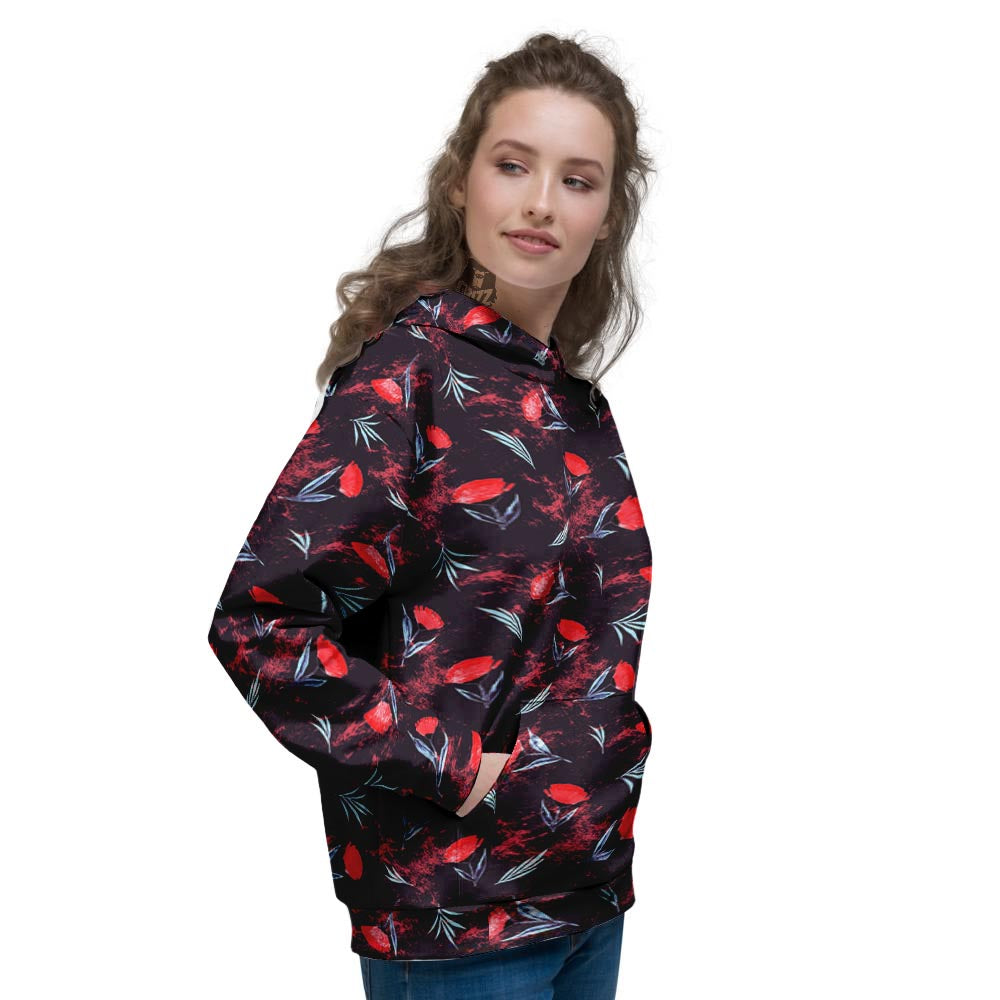 Carnation Black And Red Print Pattern Women's Hoodie-grizzshop