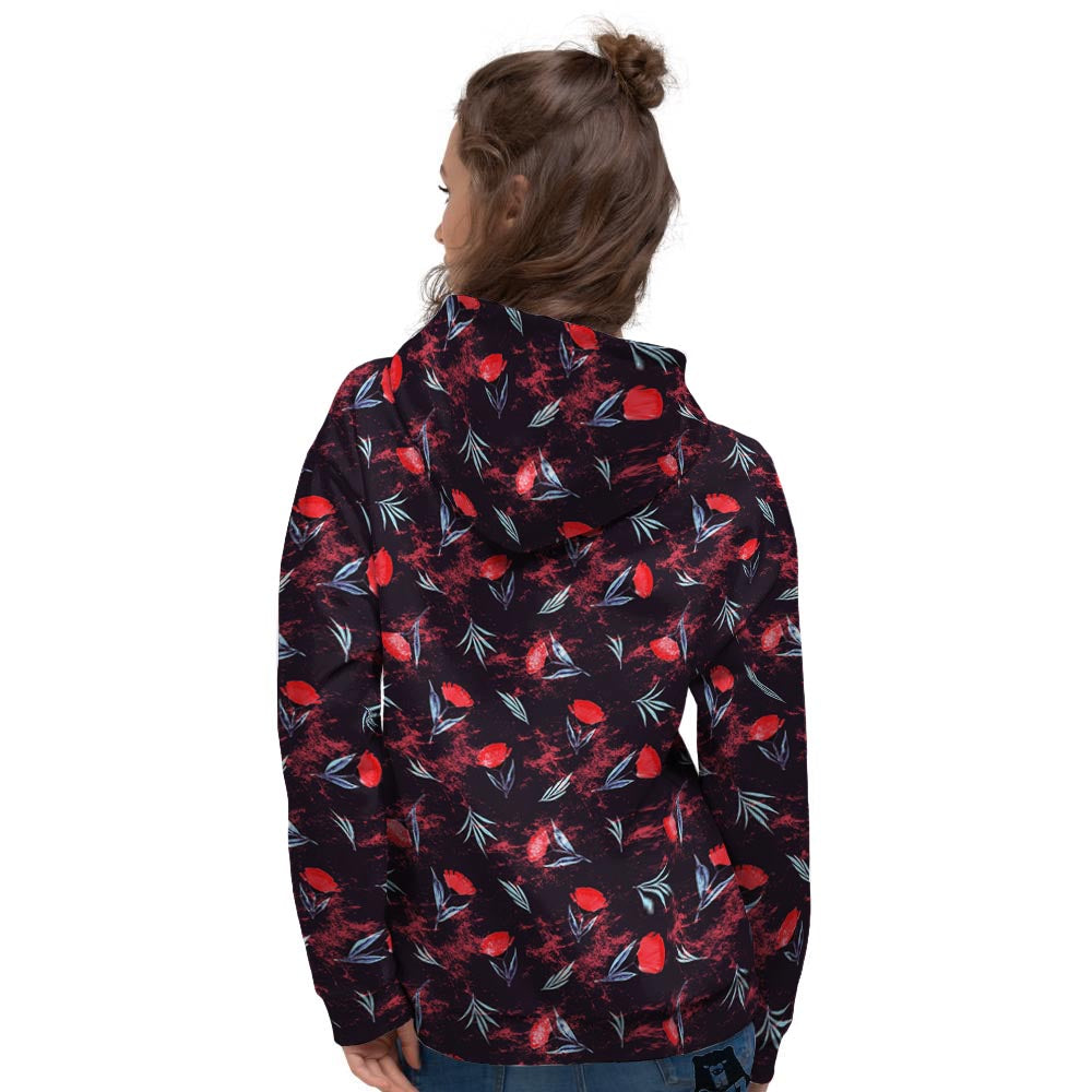 Carnation Black And Red Print Pattern Women's Hoodie-grizzshop