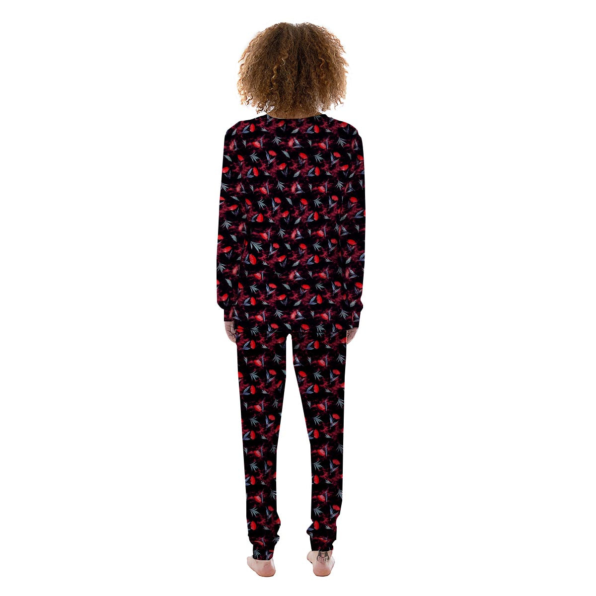 Carnation Black And Red Print Pattern Women's Pajamas-grizzshop