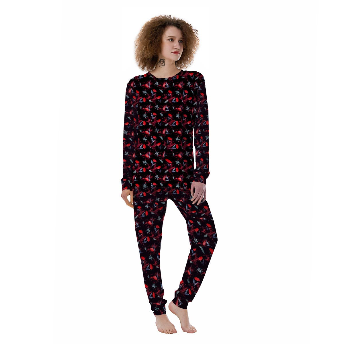 Carnation Black And Red Print Pattern Women's Pajamas-grizzshop