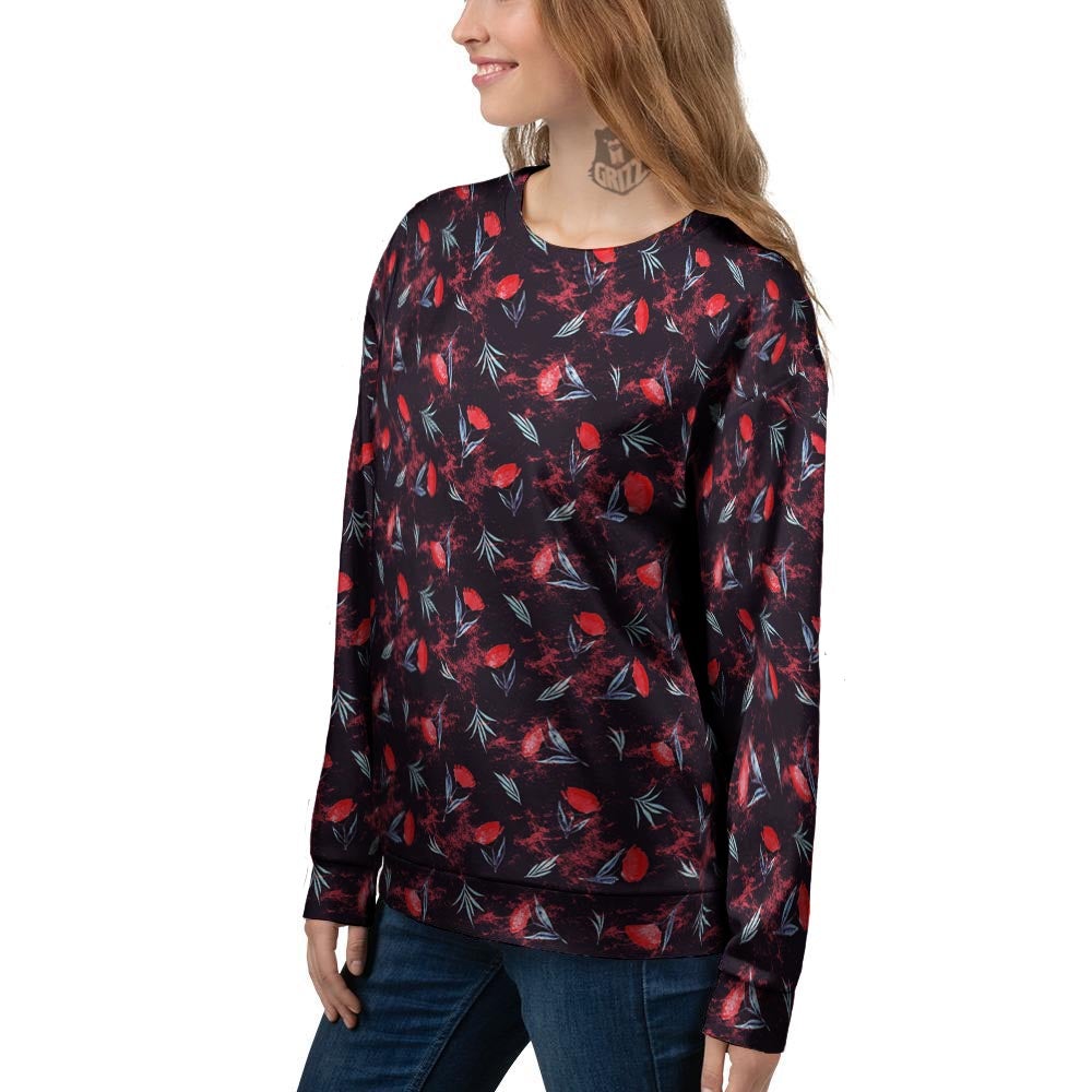 Carnation Black And Red Print Pattern Women's Sweatshirt-grizzshop