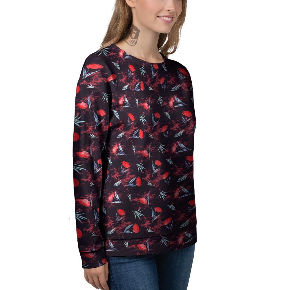 Carnation Black And Red Print Pattern Women's Sweatshirt-grizzshop