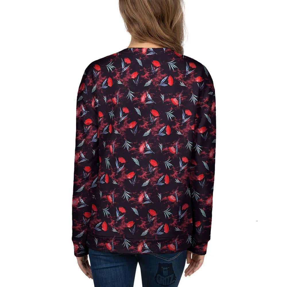 Carnation Black And Red Print Pattern Women's Sweatshirt-grizzshop