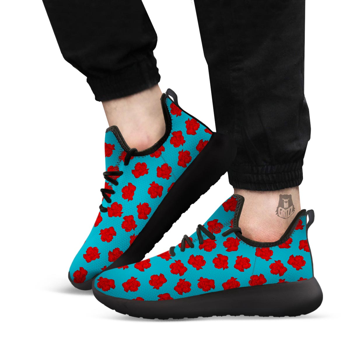Carnation Blue And Red Print Pattern Black Athletic Shoes-grizzshop