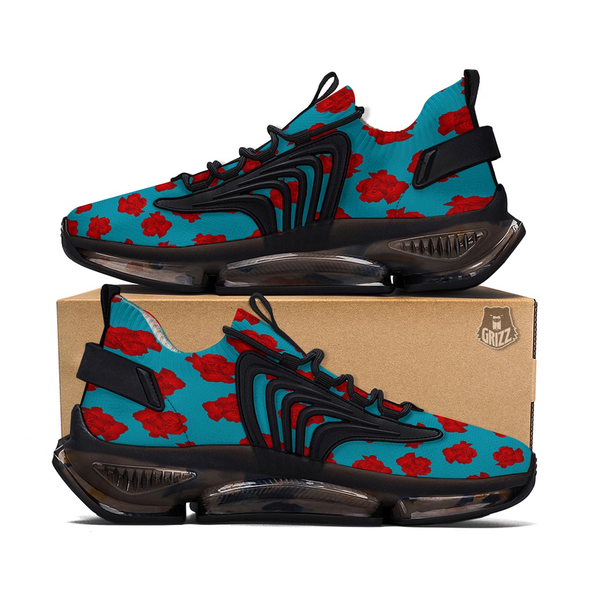 Carnation Blue And Red Print Pattern Black Gym Shoes-grizzshop