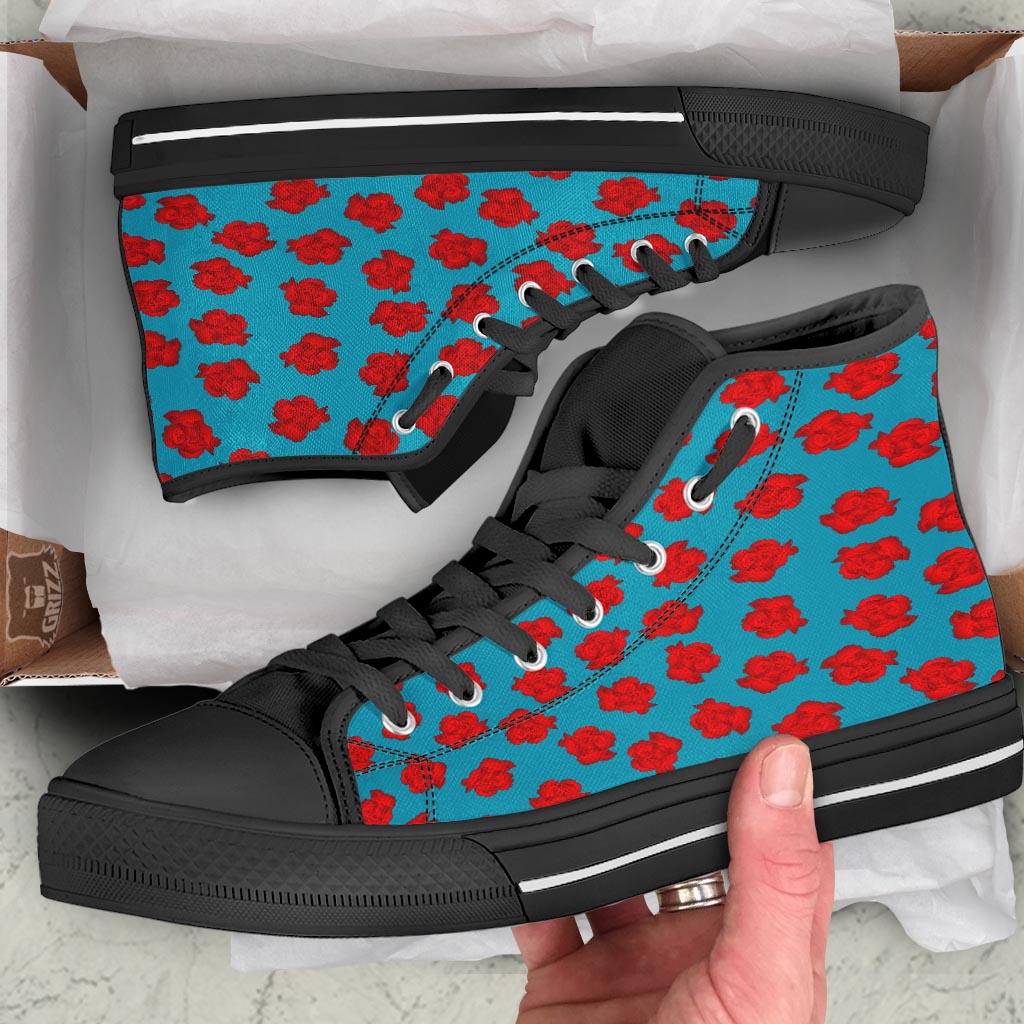 Carnation Blue And Red Print Pattern Black High Top Shoes-grizzshop