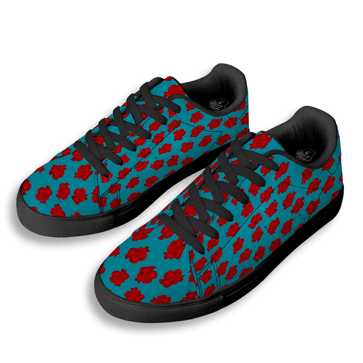 Carnation Blue And Red Print Pattern Black Low Top Sneakers-grizzshop