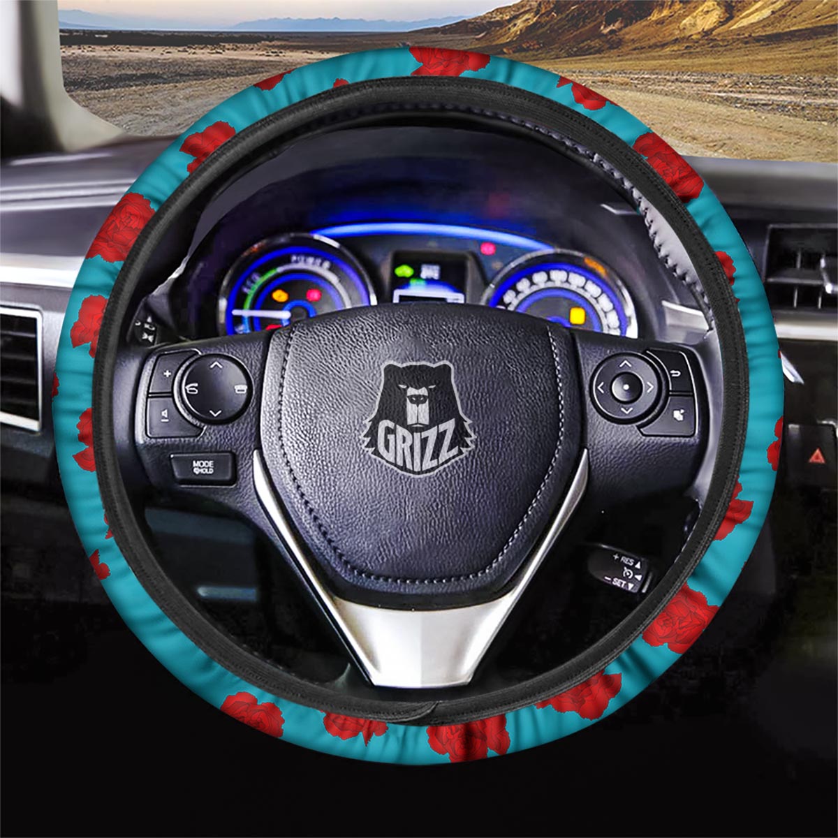 Carnation Blue And Red Print Pattern Car Steering Wheel Cover-grizzshop