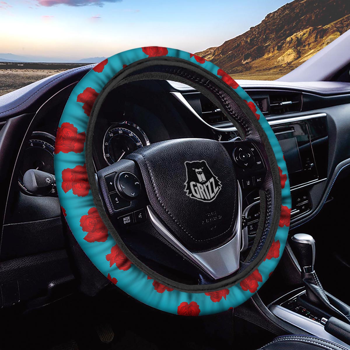 Carnation Blue And Red Print Pattern Car Steering Wheel Cover-grizzshop