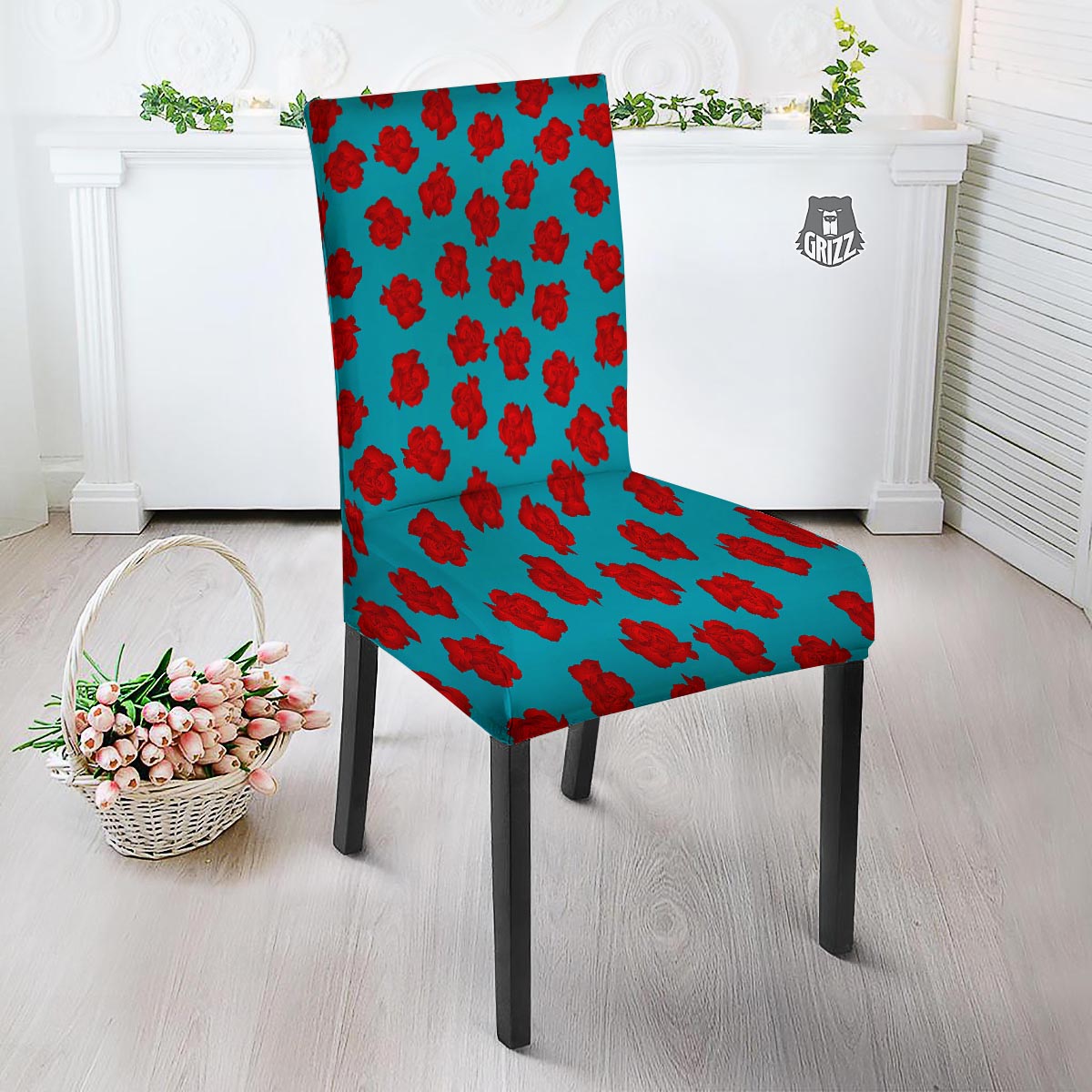 Carnation Blue And Red Print Pattern Dining Chair Slipcover-grizzshop