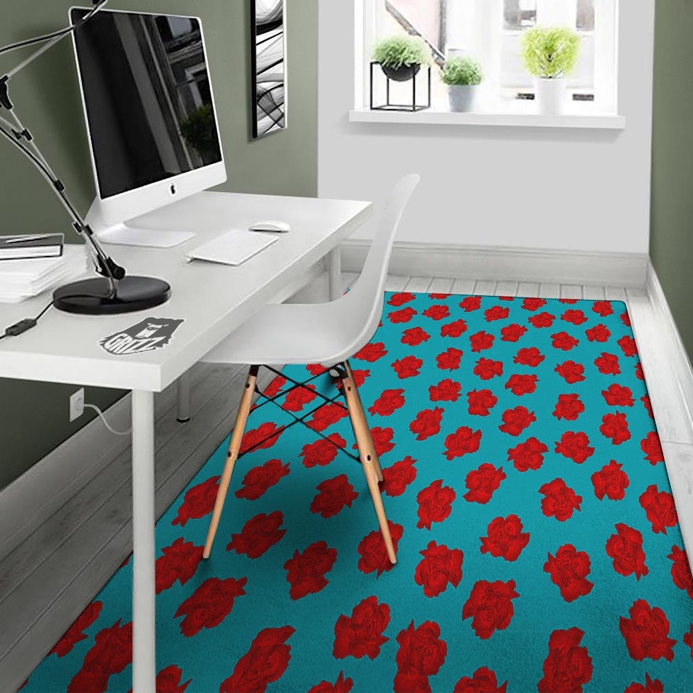 Carnation Blue And Red Print Pattern Floor Mat-grizzshop