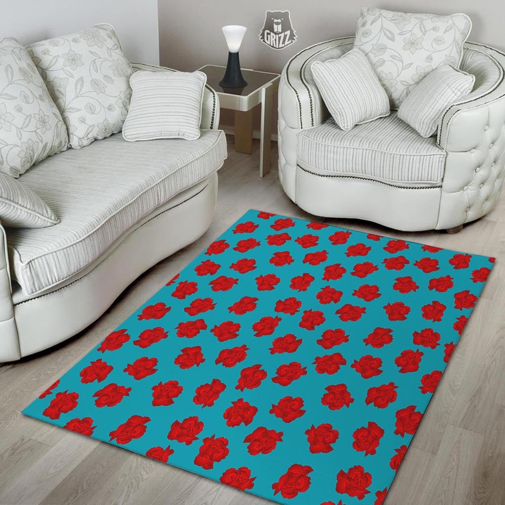 Carnation Blue And Red Print Pattern Floor Mat-grizzshop