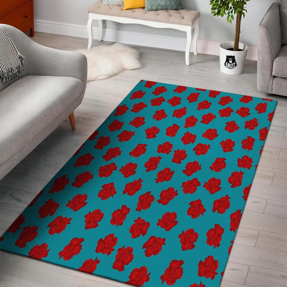 Carnation Blue And Red Print Pattern Floor Mat-grizzshop