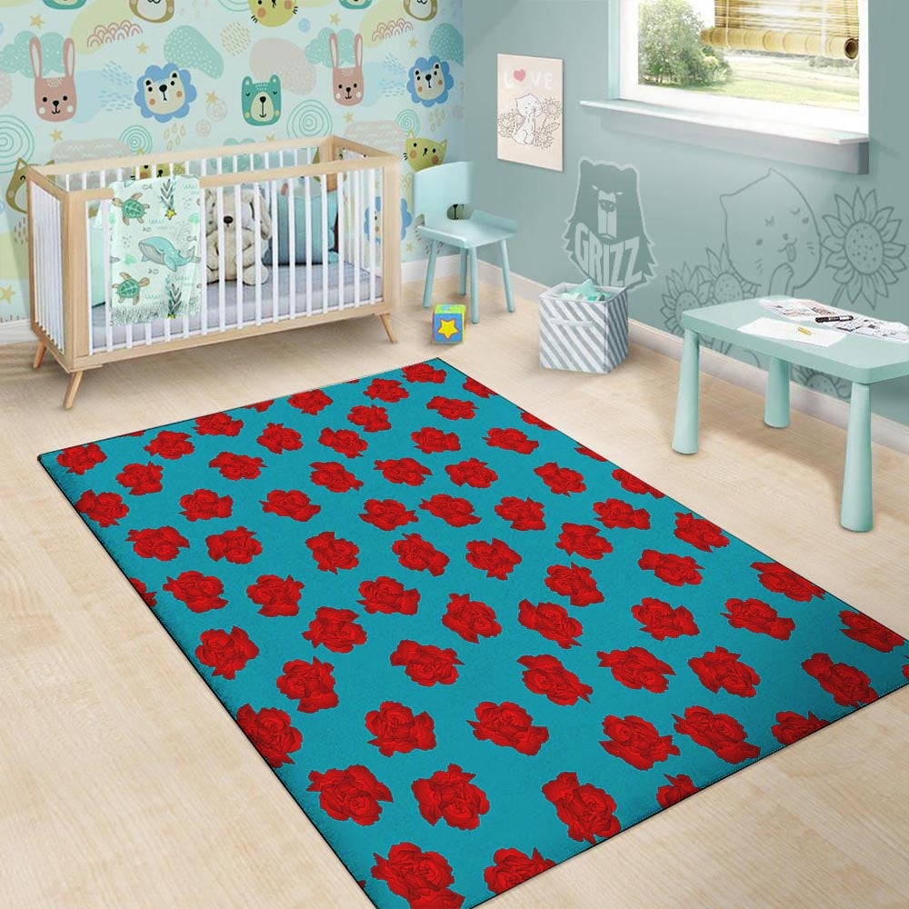 Carnation Blue And Red Print Pattern Floor Mat-grizzshop