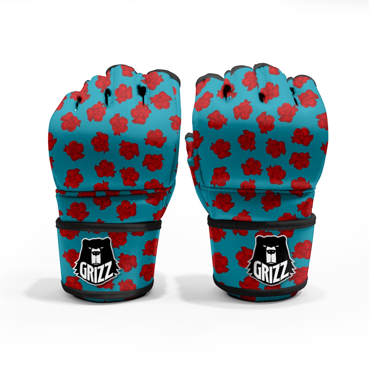 Carnation Blue And Red Print Pattern MMA Gloves-grizzshop
