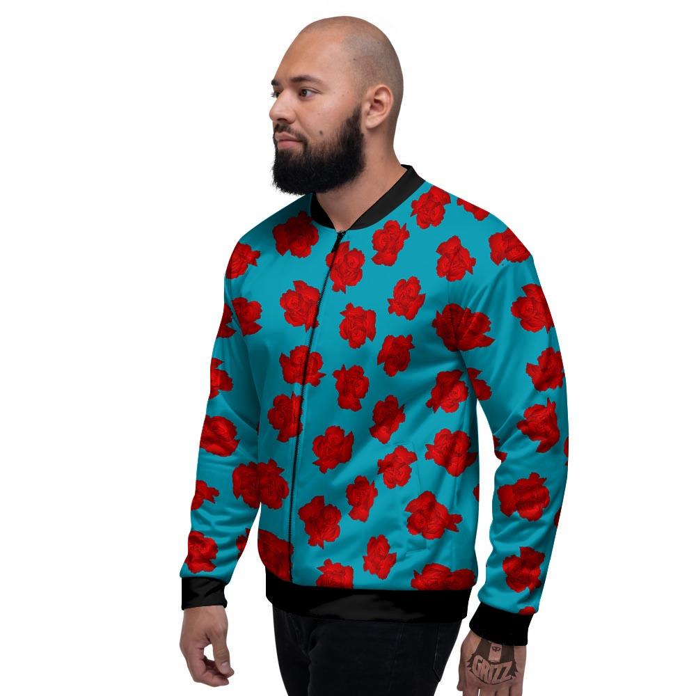 Carnation Blue And Red Print Pattern Men's Bomber Jacket-grizzshop