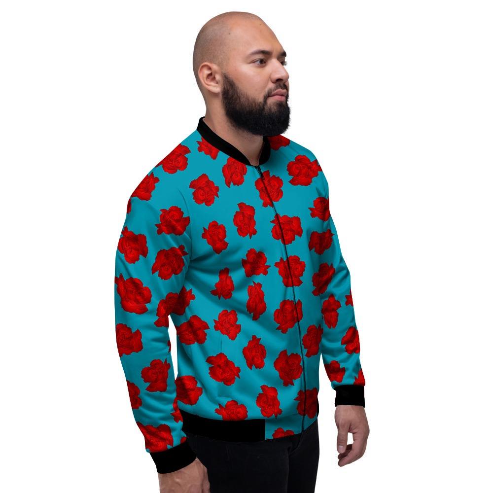 Carnation Blue And Red Print Pattern Men's Bomber Jacket-grizzshop